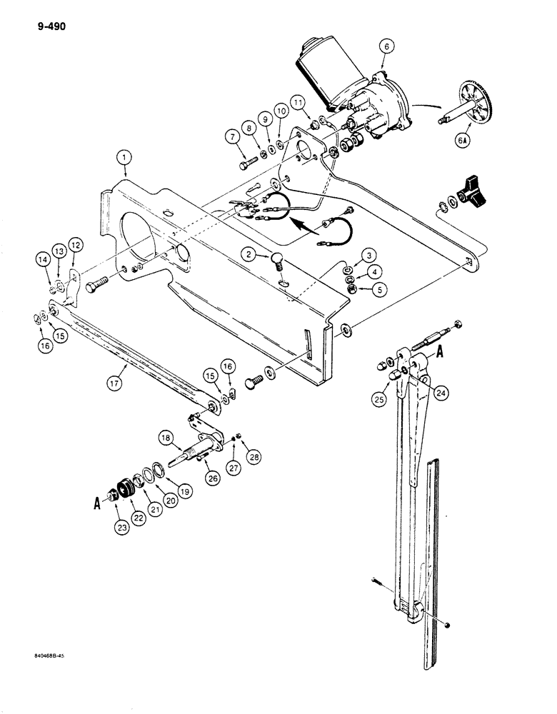 Схема запчастей Case 680K - (9-490) - CAB REAR WINDSHIELD WIPER (09) - CHASSIS/ATTACHMENTS