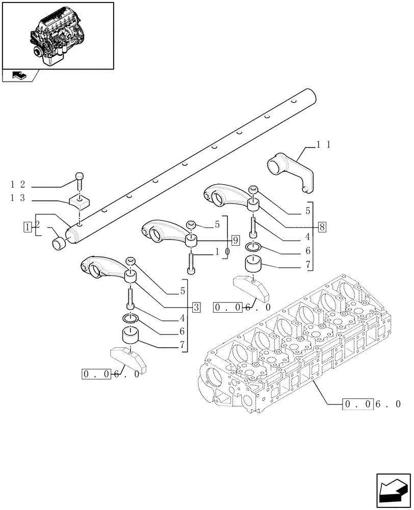 Схема запчастей Case F3AE0684N E907 - (0.06.6) - SHAFT & ROCKER ARMS (504137934) 