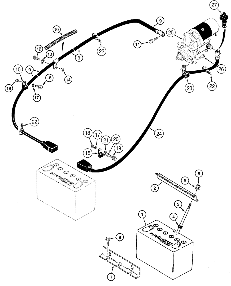 Схема запчастей Case 550H - (4-03) - BATTERY AND BATTERY CABLES - STARTER (04) - ELECTRICAL SYSTEMS