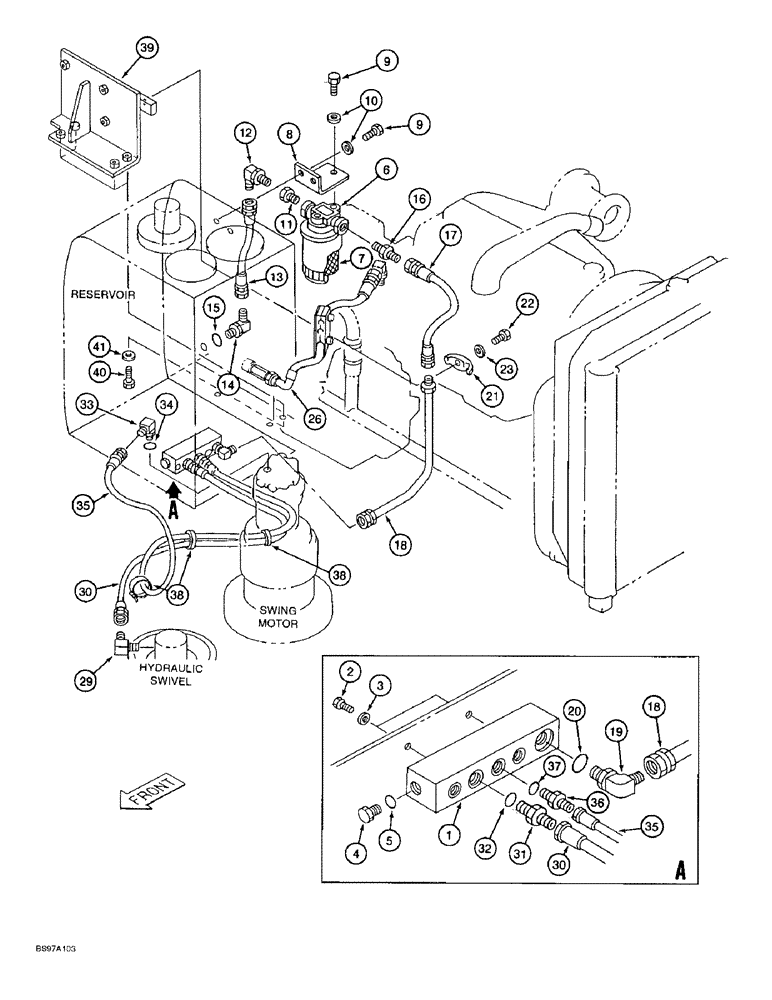 Схема запчастей Case 9045B - (8-010) - FILTER AND RESERVOIR RETURN LINES (08) - HYDRAULICS