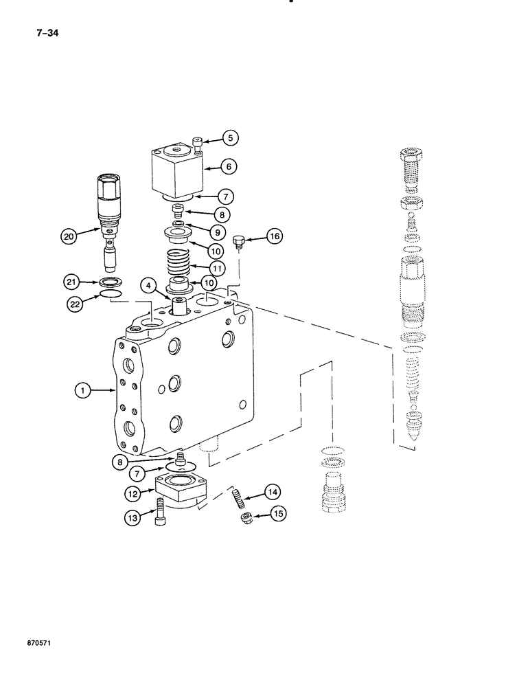 Схема запчастей Case 888 - (7-034) - DRIVE CONTROL VALVE, TRACK DRIVE SECTIONS, P.I.N. FROM 74213 TO 74418, 15201 TO 15262 (07) - BRAKES