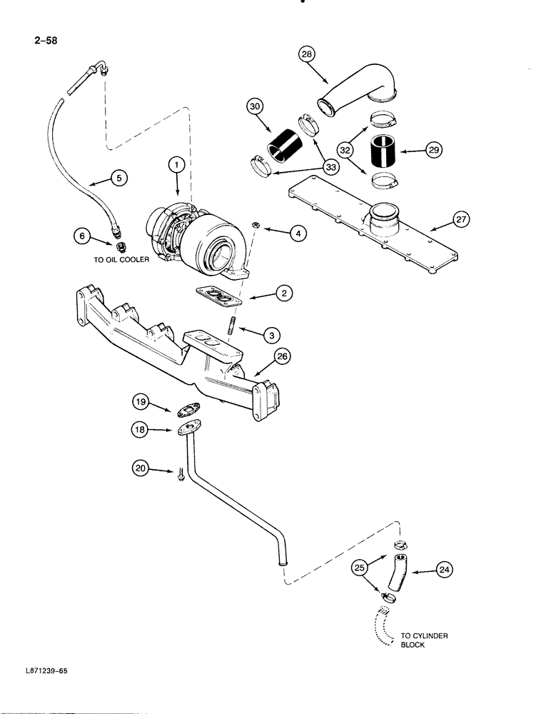 Схема запчастей Case 888 - (2-058) - TURBOCHARGER SYSTEM, 6T-590 DIESEL ENGINE (02) - ENGINE