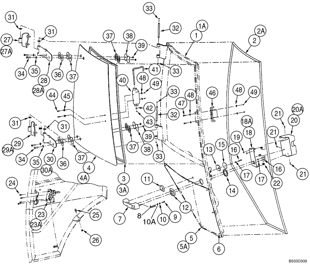 Схема запчастей Case 580SM - (09-56) - CAB - DOORS (09) - CHASSIS/ATTACHMENTS