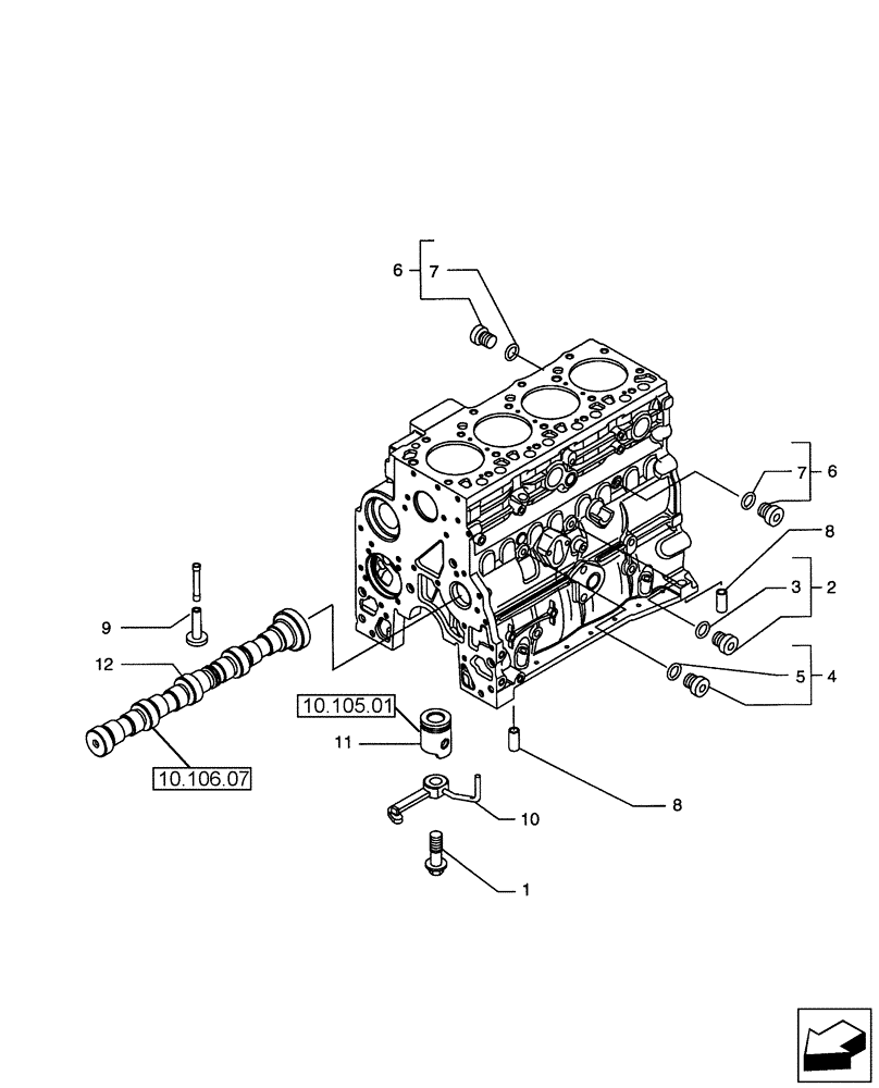 Схема запчастей Case 580SM - (10.001.02[02]) - CYLINDER BLOCK (10) - ENGINE