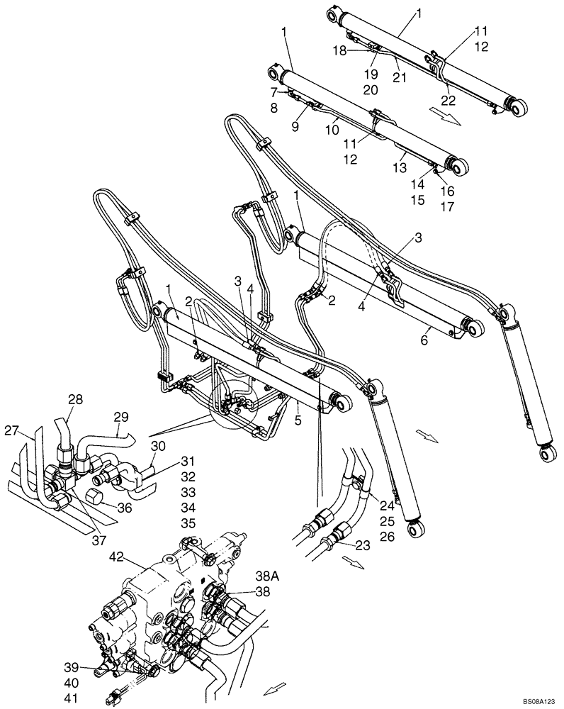 Схема запчастей Case 445 - (08-01) - HYDRAULICS - LOADER LIFT (08) - HYDRAULICS