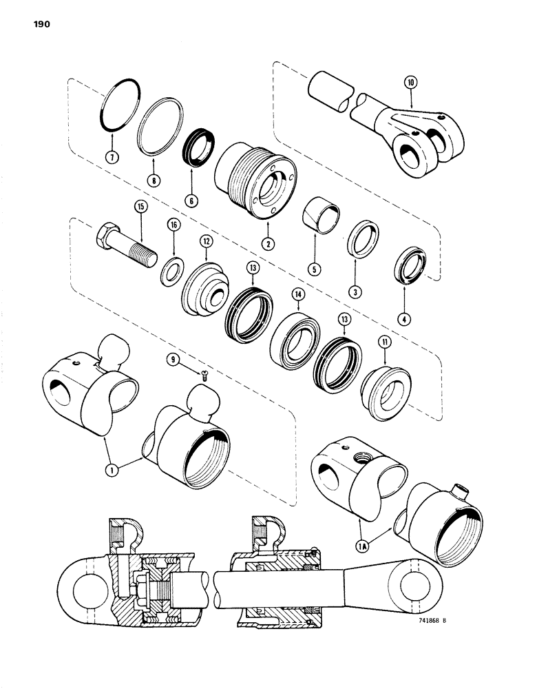 Схема запчастей Case W14 - (190) - G101720 & G101721 LOADER LIFT CYL., G33864 & G33865 LOADER LIFT CYL., GLAND IS STAMPED W/ CYL. P/N (08) - HYDRAULICS