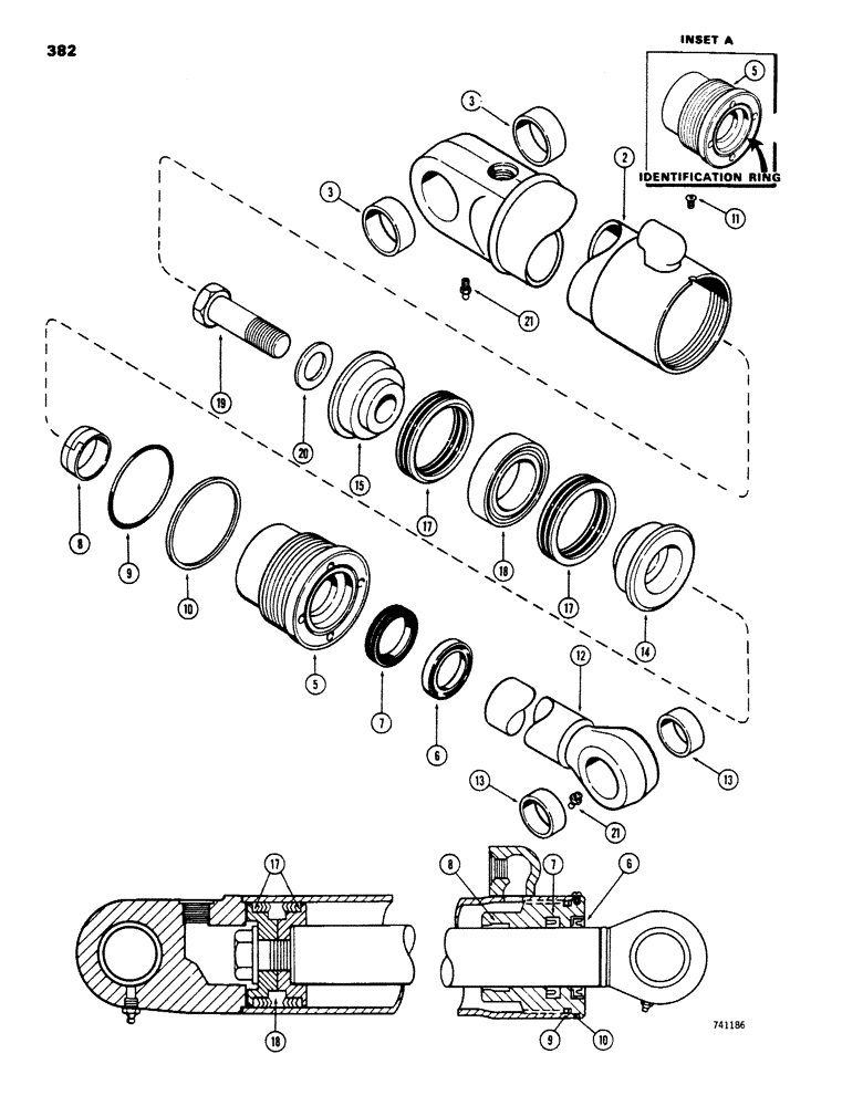 Схема запчастей Case 450 - (382) - G34343 ANGLE CYLINDER - ANGLE TILT DOZER, GLAND HAS I.D. RING, ROD & TUBE HAVE PRESS-IN BUSHINGS (07) - HYDRAULIC SYSTEM