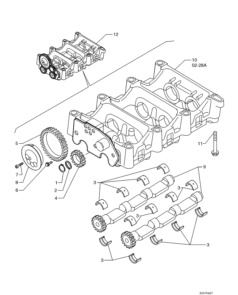 Схема запчастей Case 521E - (02-28) - DYNAMIC BALANCER, GEARS & SHAFTS (02) - ENGINE