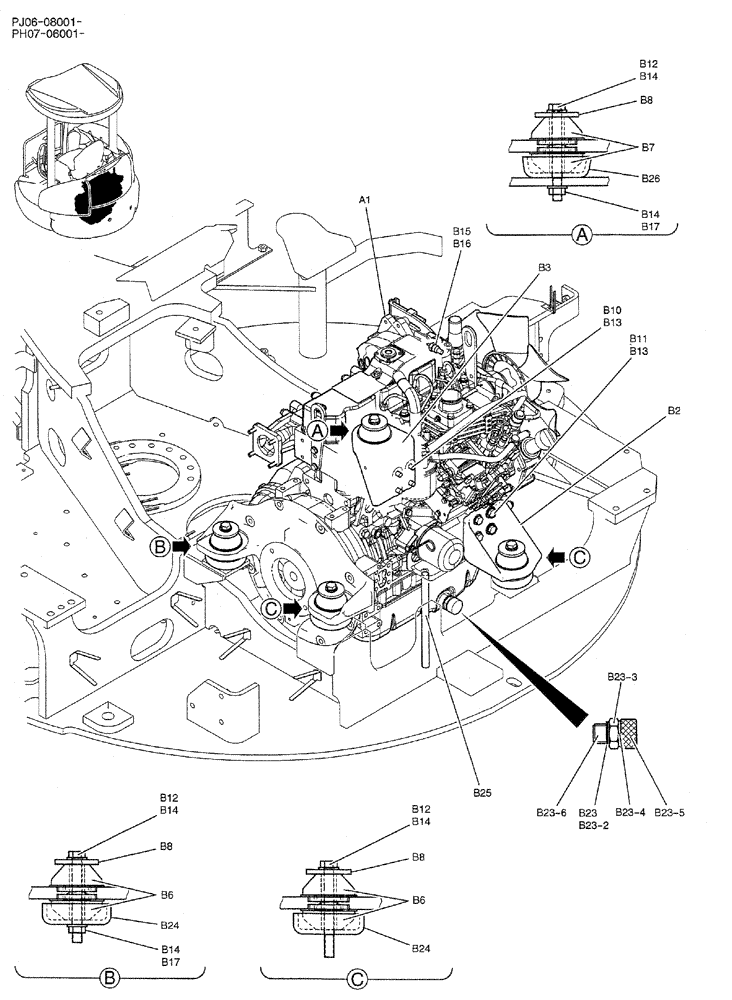 Схема запчастей Case CX50B - (01-006) - ENGINE INSTAL (PH02P00016F1 & PH02P00017F1) (05) - SUPERSTRUCTURE