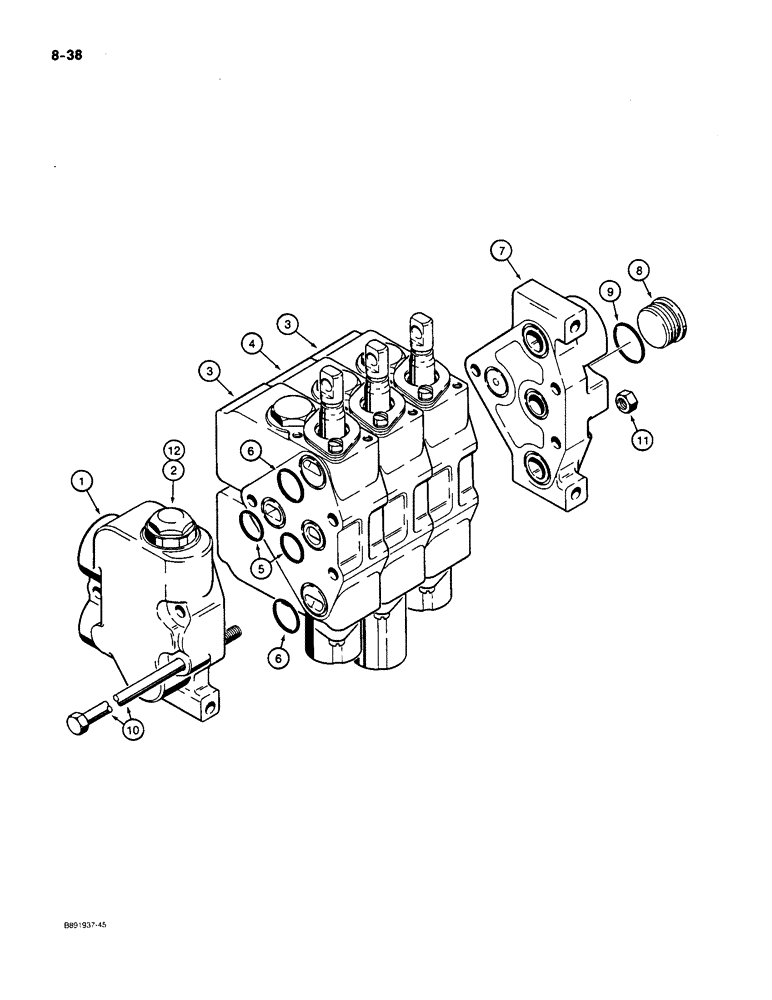 Схема запчастей Case 550 - (8-38) - THREE SPOOL CONTROL VALVE, ANGLE TILT DOZER MODELS (08) - HYDRAULICS