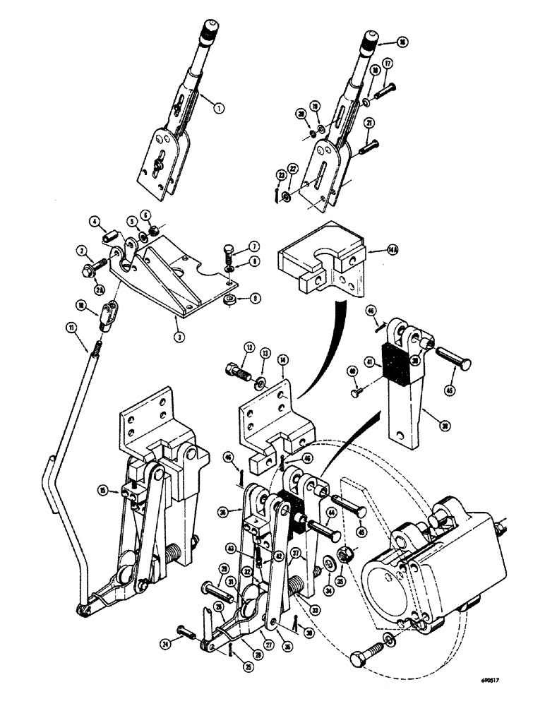 Схема запчастей Case 300 - (076) - PARKING BRAKE AND LINKAGE, D45655 PARKING BRAKE LEVER, D45658 PARKING BRAKE (5.1) - BRAKES