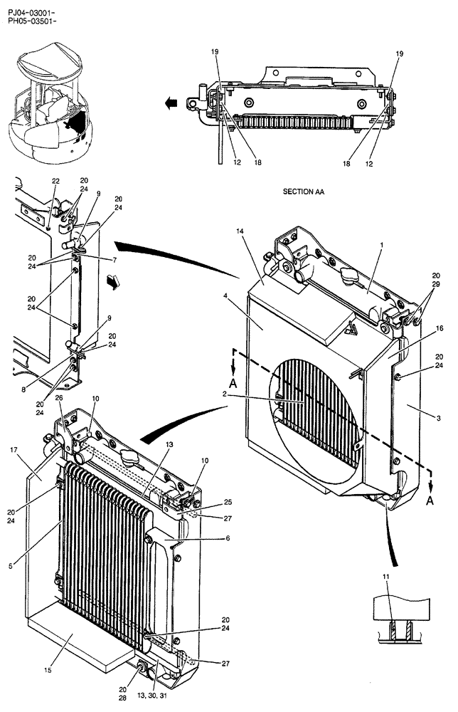 Схема запчастей Case CX50B - (02-008) - RADIATOR ASSEMBLY (05) - SUPERSTRUCTURE