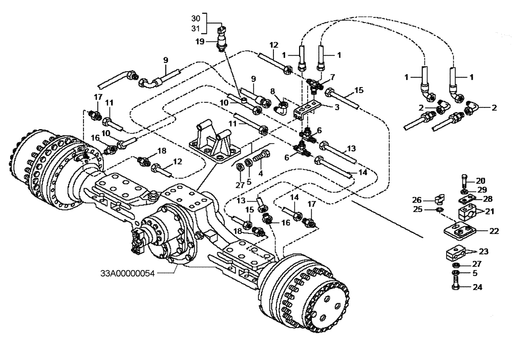 Схема запчастей Case 340B - (47A00011773[001]) - BRAKE LINES - REAR AXLE, DRY (87451608) (09) - Implement / Hydraulics / Frame / Brakes