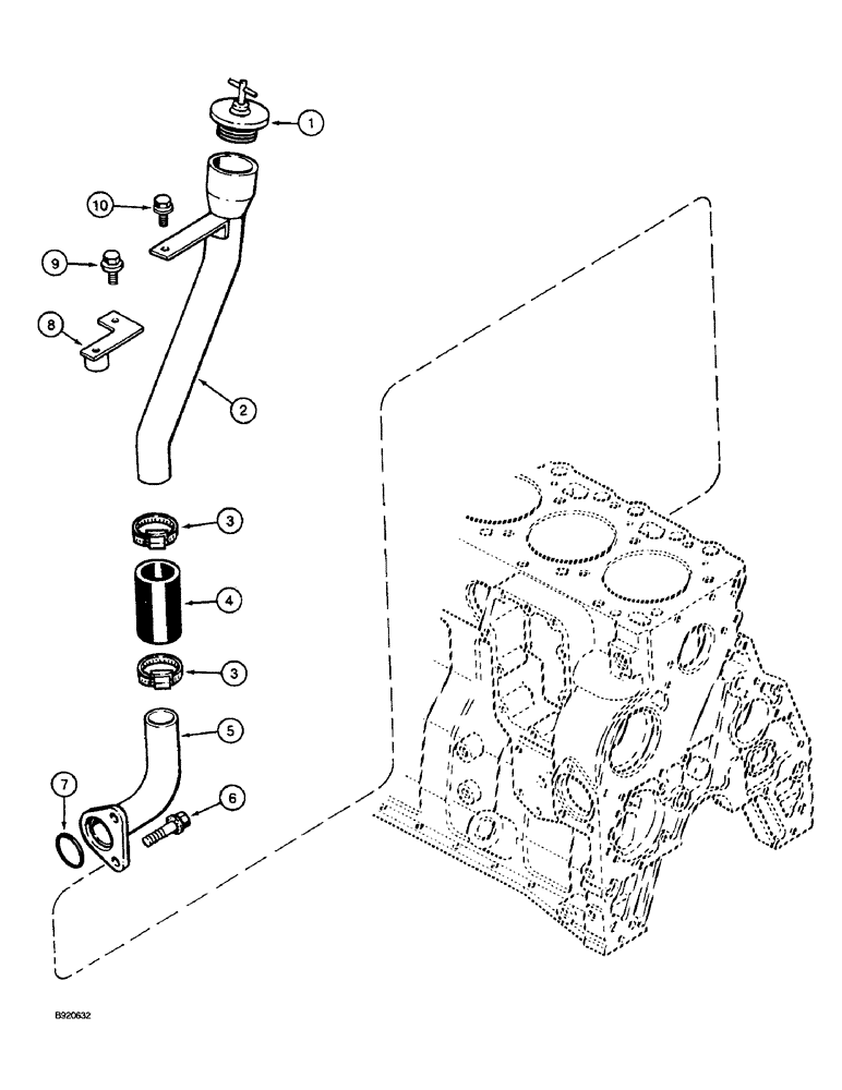 Схема запчастей Case 1088 - (2-54) - ENGINE OIL FILL ASSEMBLY, 6T-590 ENGINE (02) - ENGINE