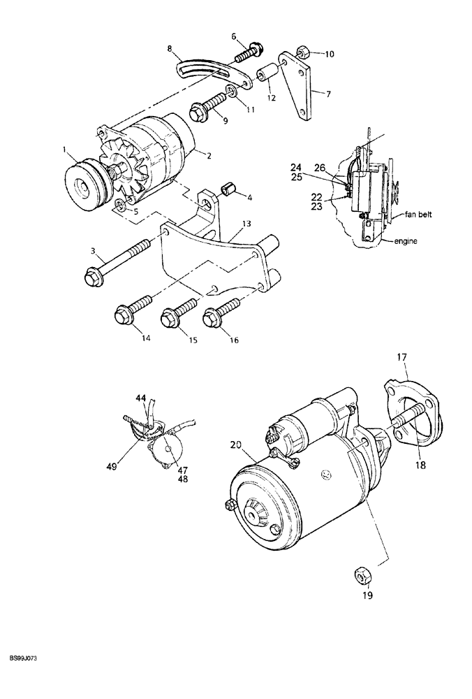 Схема запчастей Case 689G - (04-14) - ALTERNATOR AND STARTER MOUNTING (04) - ELECTRICAL SYSTEMS