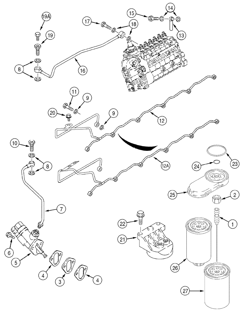 Схема запчастей Case 6030 - (03-04) - FUEL FILTER PUMP, TRANSFER 6T-590 EPA TIER 1 EMISSIONS CERTIFIED ENGINE (03) - FUEL SYSTEM