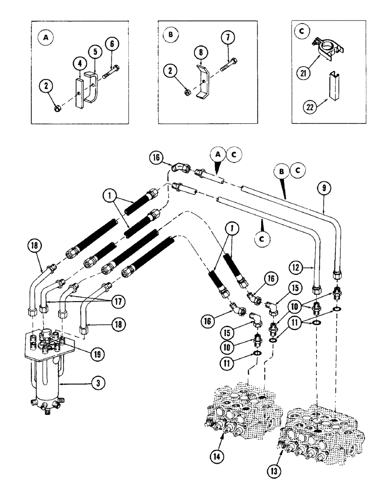 Схема запчастей Case 880 - (222) - MAIN VALVE TO SWIVEL HYDRAULICS (07) - HYDRAULIC SYSTEM