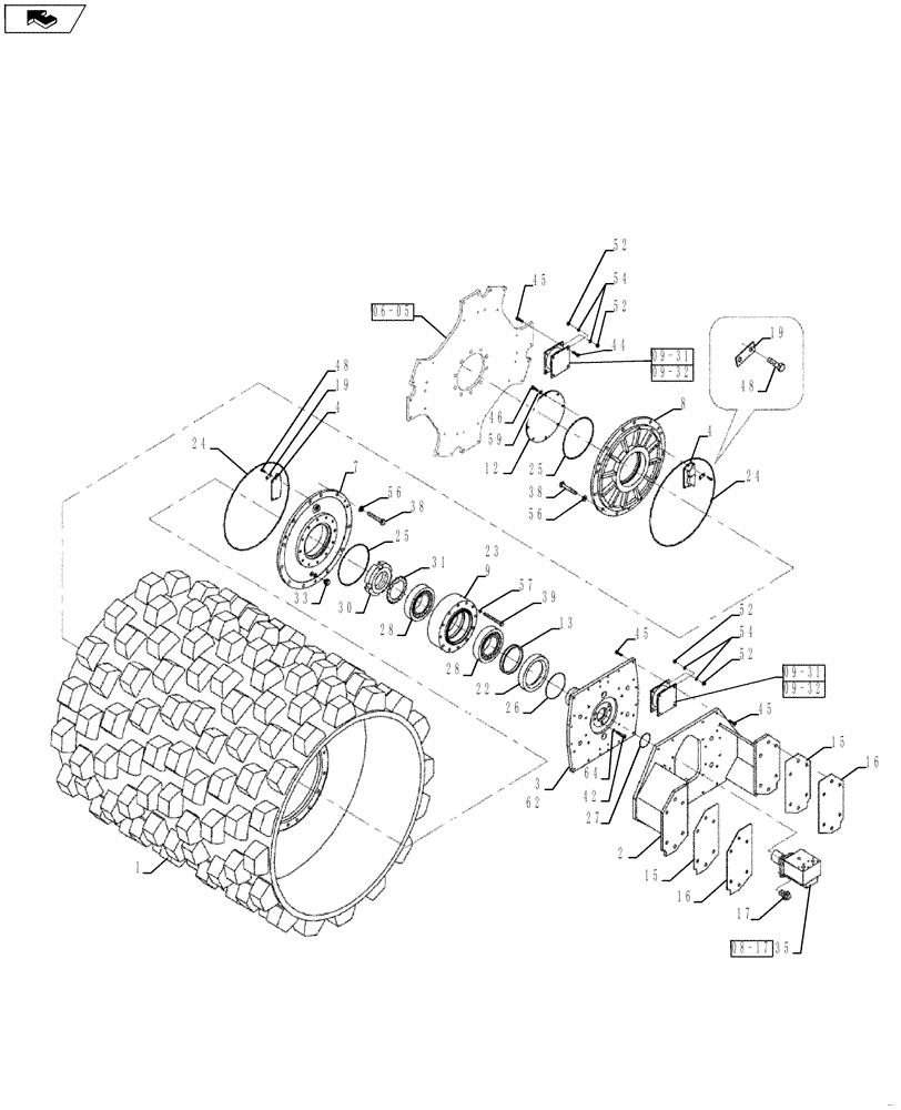 Схема запчастей Case SV208 - (09-33[01]) - VIBRATORY DRUM, PAD FOOT (GROUP 10) (ND104879) (09) - CHASSIS/ATTACHMENTS