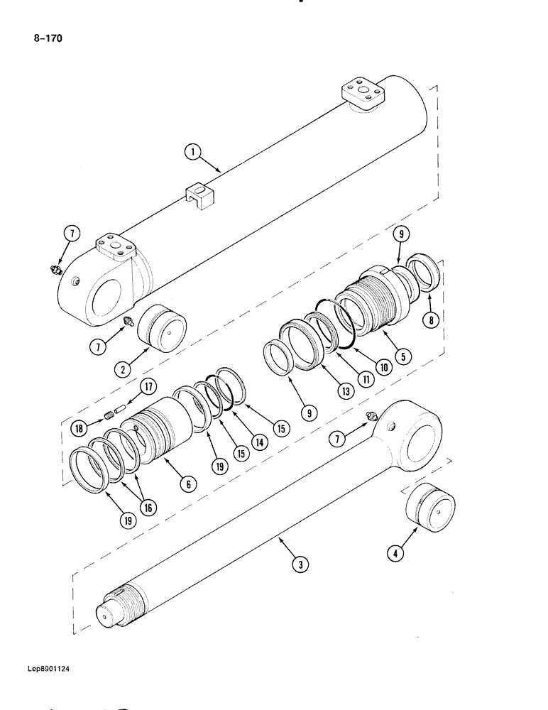 Схема запчастей Case 888 - (8-170) - BOOM CYLINDER, P.I.N. FROM 74163 TO 74418, 15201 TO 15255 (08) - HYDRAULICS