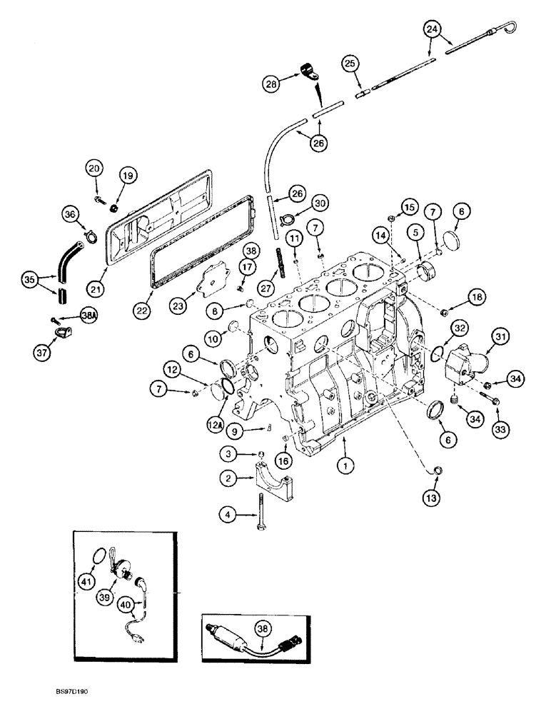 Схема запчастей Case 9020B - (2-070) - CYLINDER BLOCK, 4TA-390 EMISSIONS CERTIFIED ENG, P.I.N. DAC02#2001 & AFT, PRIOR TO ENG S/N 45537238 (02) - ENGINE