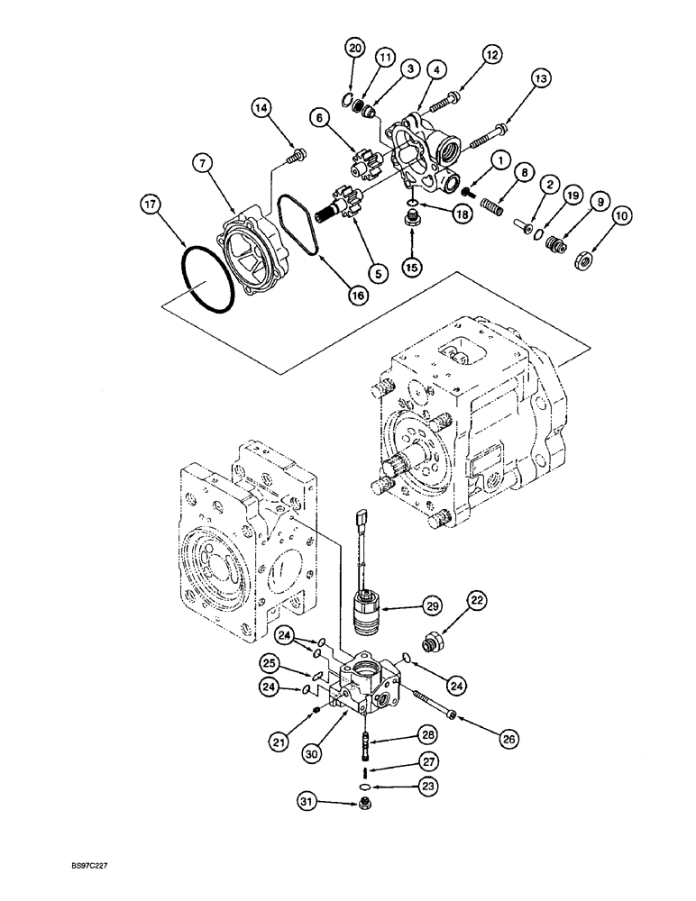 Схема запчастей Case 9045B - (8-084) - 162220A1 HYD. PUMP,PILOT GEAR PUMP & PROPRTN VLV,163659A1 PILOT GEAR PUMP ASSY (08) - HYDRAULICS