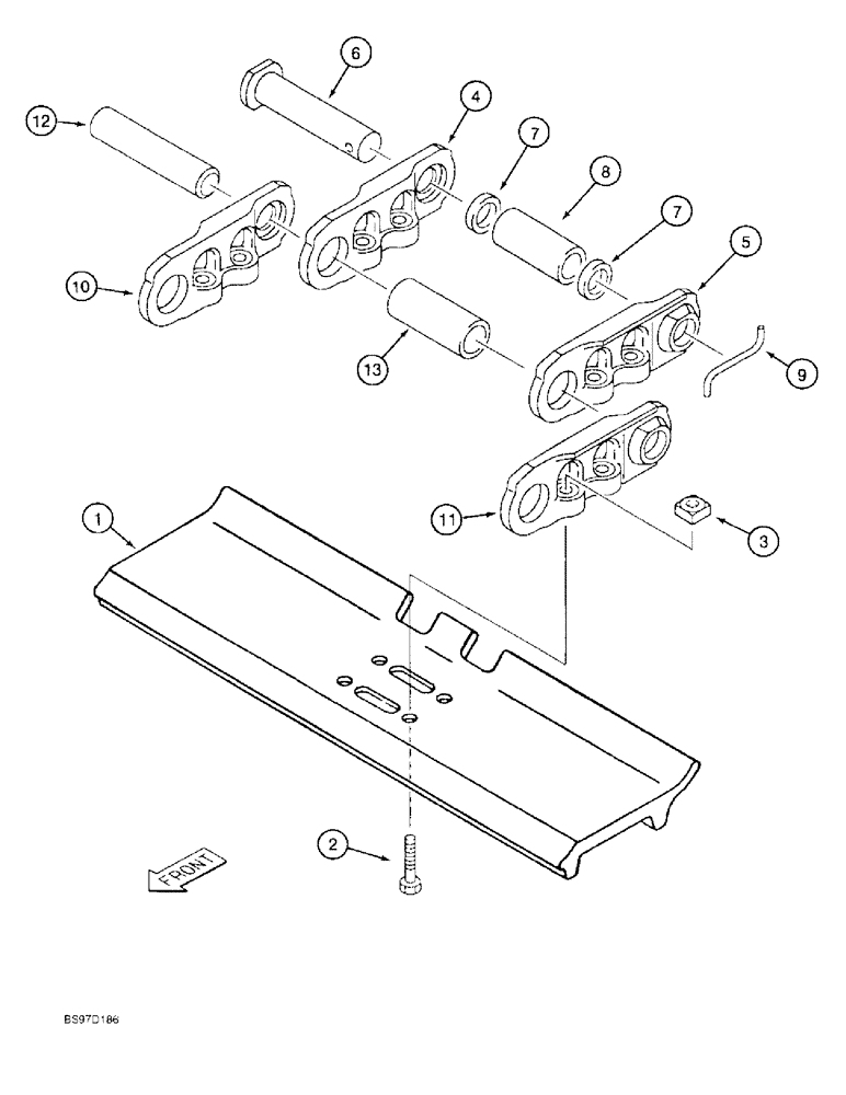 Схема запчастей Case 9050B - (5-04) - TRACK CHAIN AND SHOES, *TIMBER KING MODELS, P.I.N. DAC0531001 THRU DAC0531007 (11) - TRACKS/STEERING