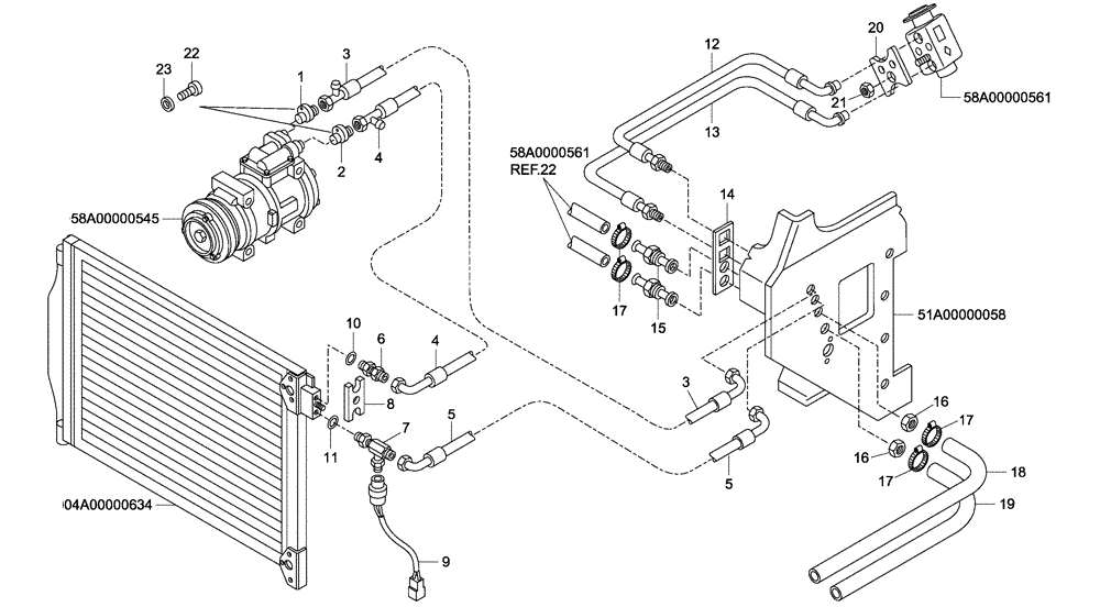 Схема запчастей Case 340 - (58A00000559[001]) - HEATER AND AIR CONDITIONING LINE INSTALLATION (87371219) (50) - CAB CLIMATE CONTROL