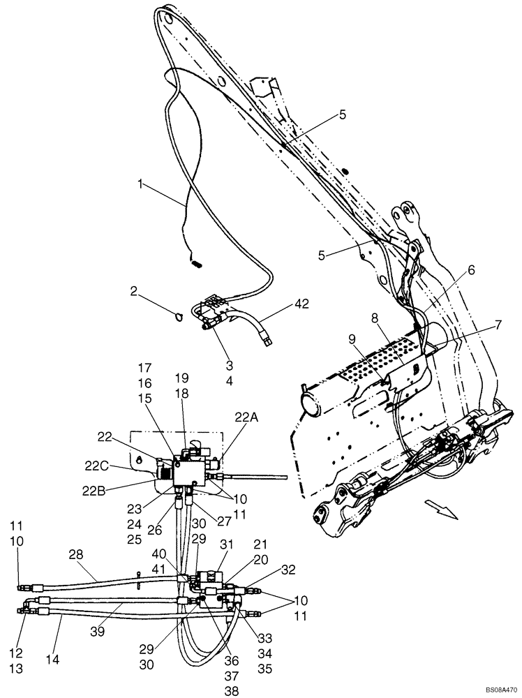 Схема запчастей Case 450 - (08-07A) - HYDRAULICS - COUPLER SYSTEM, UPGRADED (08) - HYDRAULICS