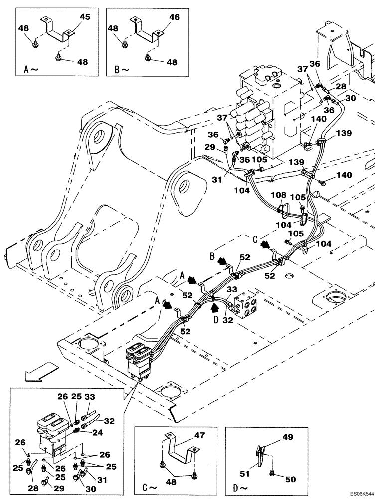 Схема запчастей Case CX240B - (08-019) - PILOT CONTROL LINES, TRAVEL - TWO WAY (08) - HYDRAULICS