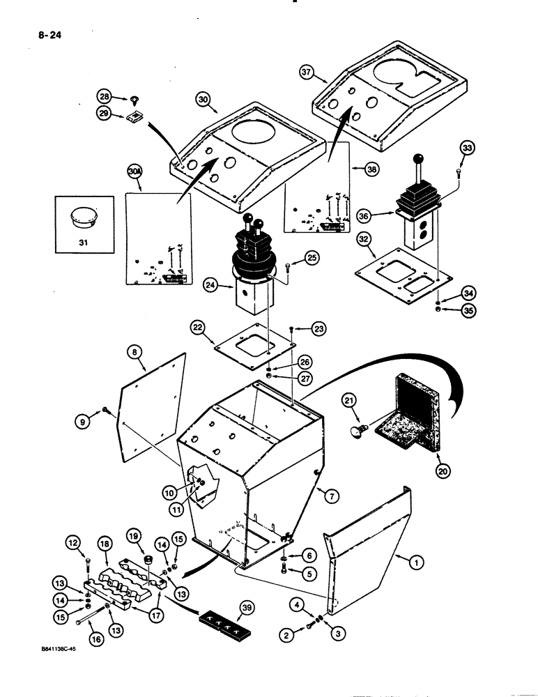 Схема запчастей Case W30 - (8-24) - REMOTE VALVE CONSOLE, USED ON MODELS WITH ALLISON TRANSMISSION (08) - HYDRAULICS