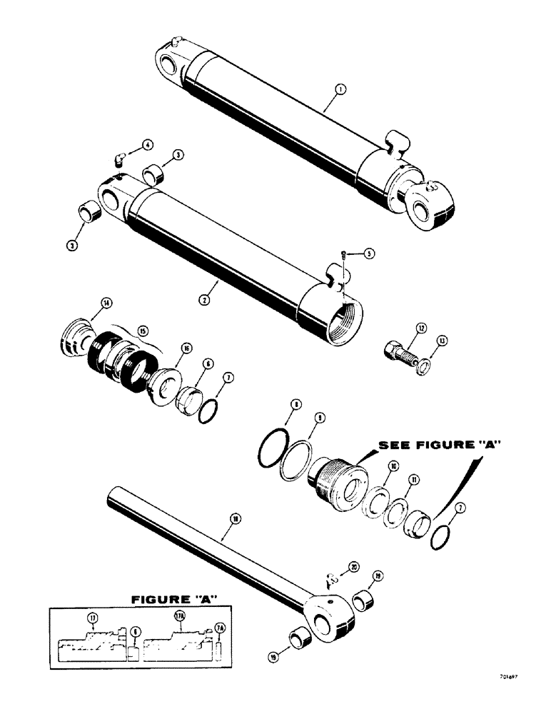 Схема запчастей Case 310G - (210) - LOADER LIFT CYLINDERS, USES SPLIT SNAP IN OUTER ROD WIPER (07) - HYDRAULIC SYSTEM