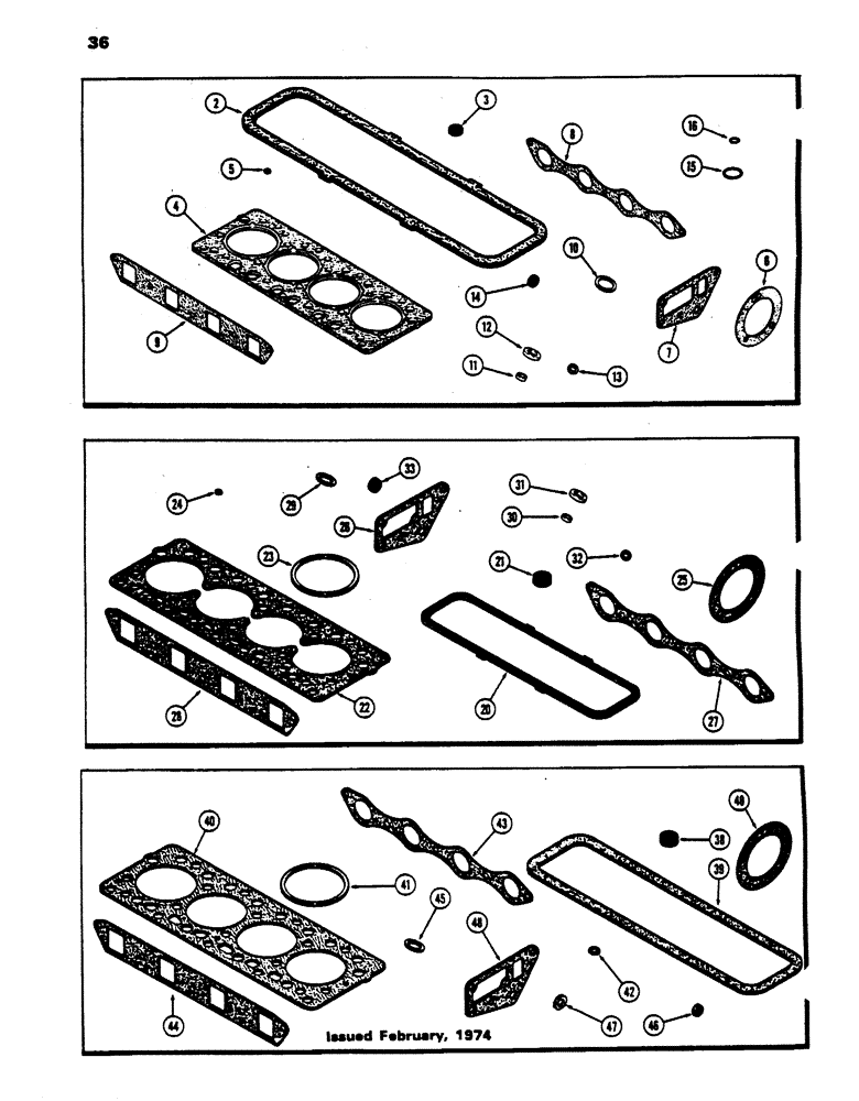 Схема запчастей Case 450 - (036) - VALVE GRIND GASKET KIT, (188) DIESEL ENGINE, 1ST USED ENG. S.N. 2711005 (01) - ENGINE