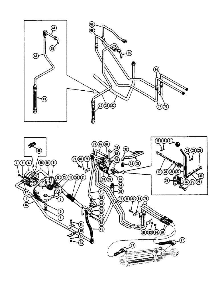 Схема запчастей Case 600 - (250) - TOOL BAR HYDRAULIC INSTALLATION, VALVE, LEVER, PUMP, TUBES, HOSES, FITTINGS (FROM S/N 7060799) (07) - HYDRAULIC SYSTEM