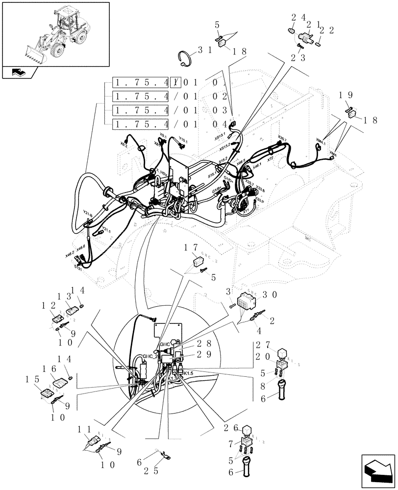 Схема запчастей Case 21E - (1.75.4/01[01]) - REAR FRAME CABLES (06) - ELECTRICAL SYSTEMS