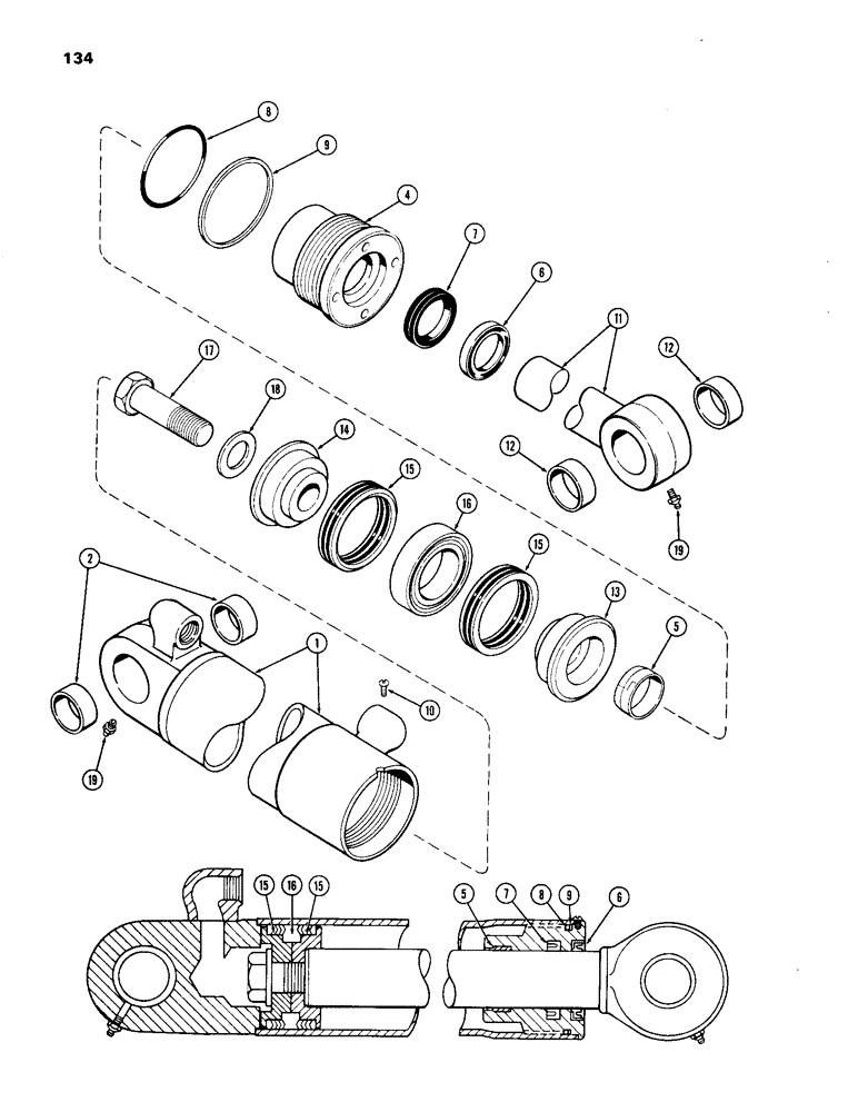 Схема запчастей Case 33 - (134) - G32132 BUCKET CYLINDER, 3-1/2"DIA. CYLINDER W/27-1/4" STROKE W/2" DIA PISTON ROD 