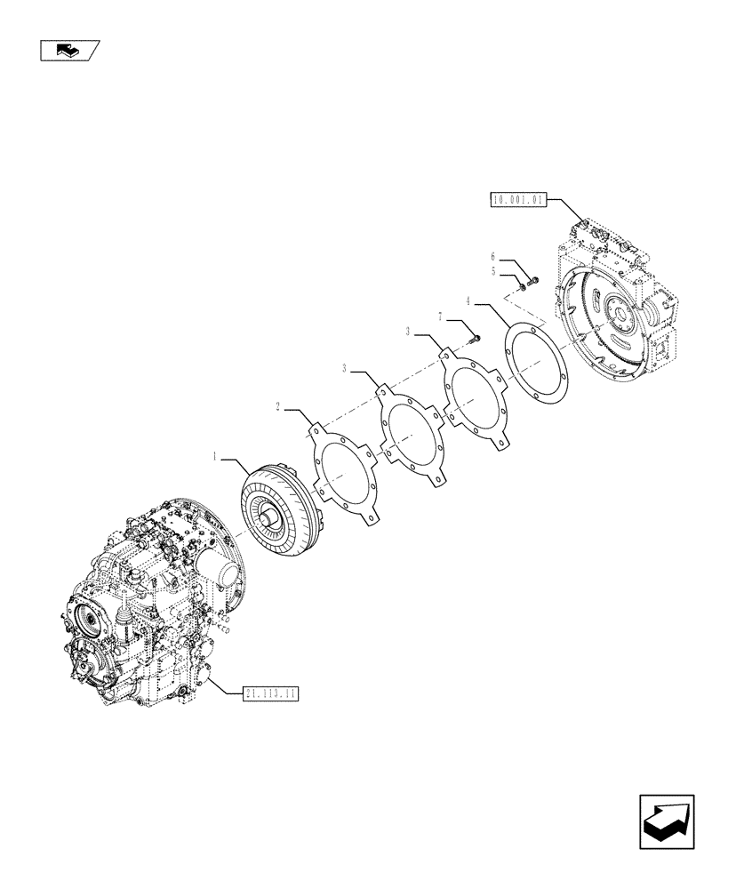 Схема запчастей Case 590SN - (21.700.0102[01]) - VAR - 423061, 423062 - TORQUE CONVERTER - CLUTCH - POWERSHIFT S-TYPE / H-TYPE - C7283 (21) - TRANSMISSION