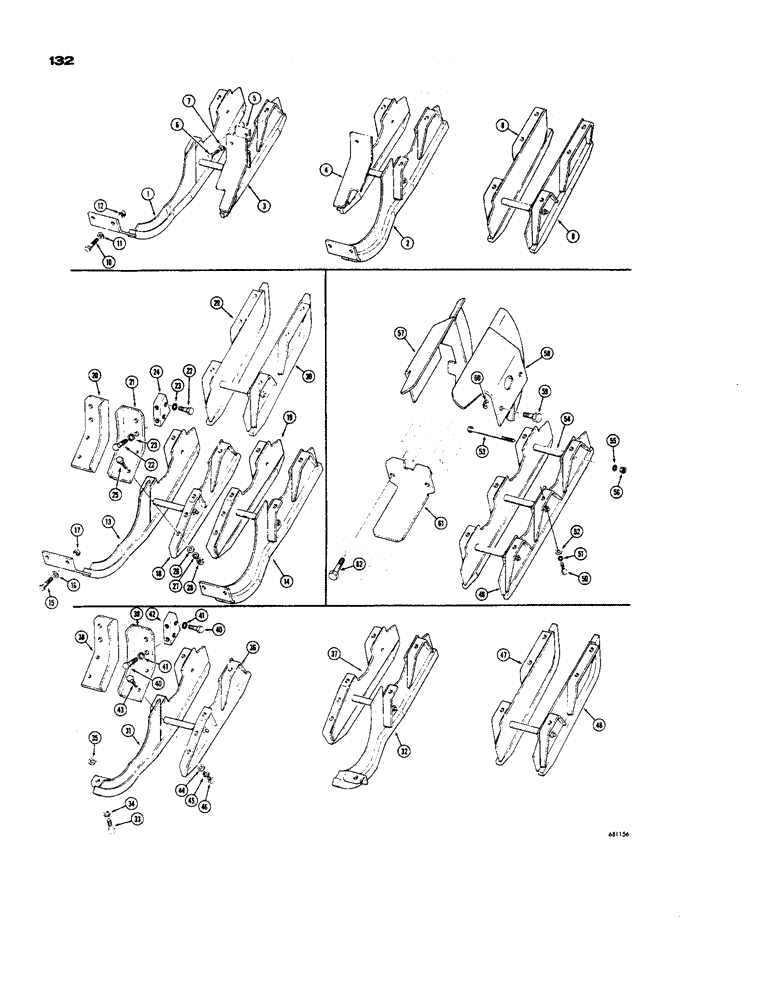 Схема запчастей Case 450 - (132) - TRACK GUIDES (ROCK GUARDS), USED BEFORE TRACTOR SERIAL NO. 3031839 (04) - UNDERCARRIAGE