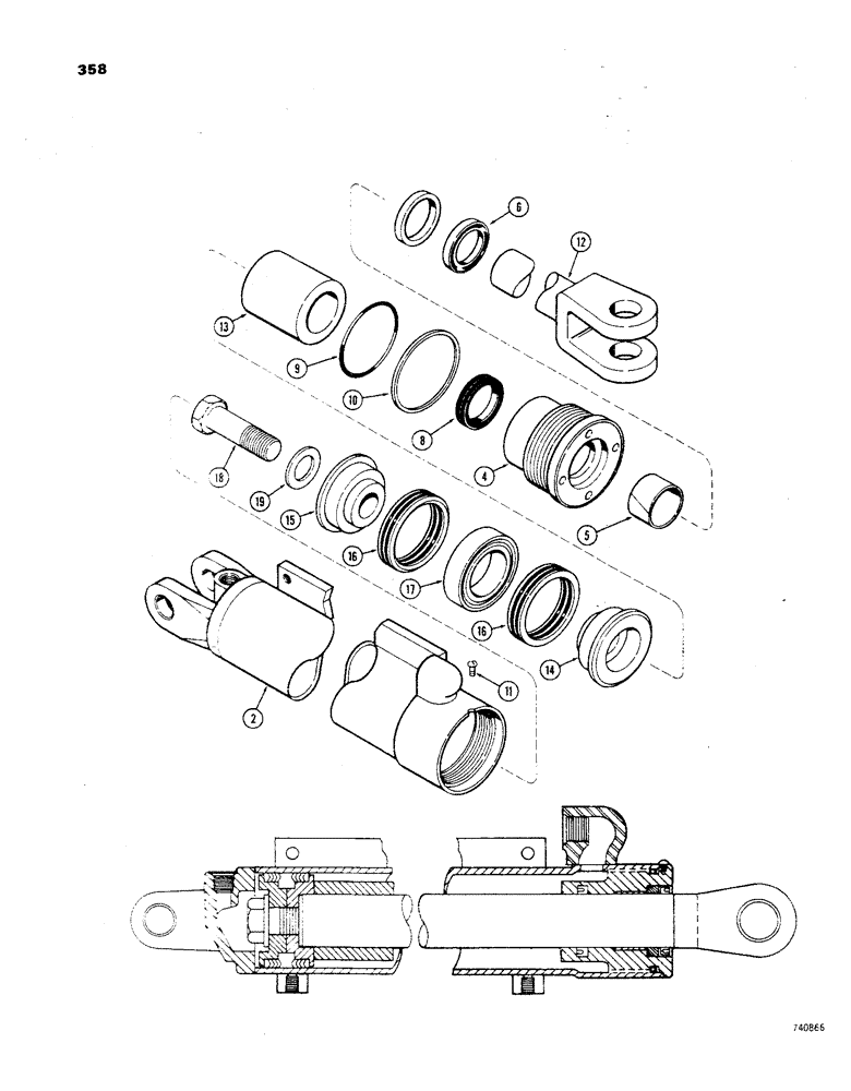 Схема запчастей Case 850 - (358) - G33714 AND G33715 TILT & PITCH CYL., POWER ANGLE TILT PITCH DOZER, GLAND IS STAMPED W/ CYL. PART # (07) - HYDRAULIC SYSTEM