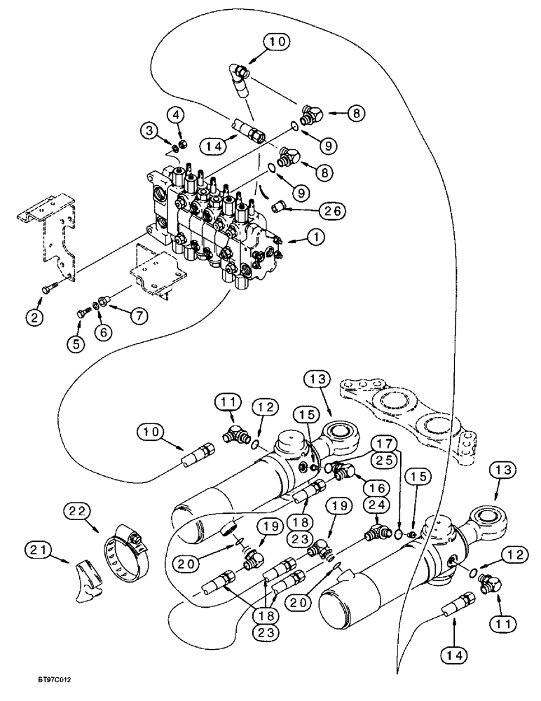 Схема запчастей Case 590SL - (8-022) - BACKHOE SWING CYLINDER HYDRAULIC CIRCUIT (08) - HYDRAULICS