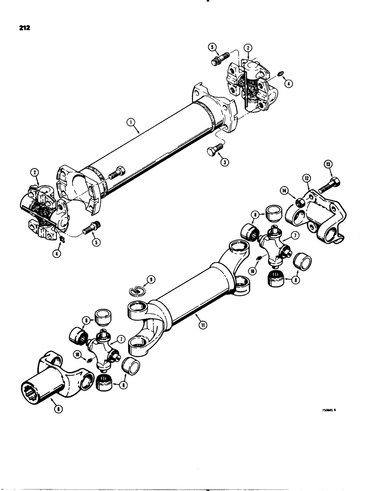 Схема запчастей Case 580C - (212) - DRIVE SHAFTS, B4 TRAC SN 8955262 (DRY CLUTCH) OR 8955232 PWR SHUTTLE (06) - POWER TRAIN