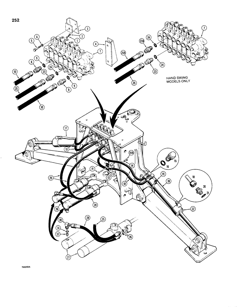 Схема запчастей Case 480C - (252) - BACKHOE SWING AND STABILIZER CYLINDER, HYDRAULIC CIRCUIT (35) - HYDRAULIC SYSTEMS