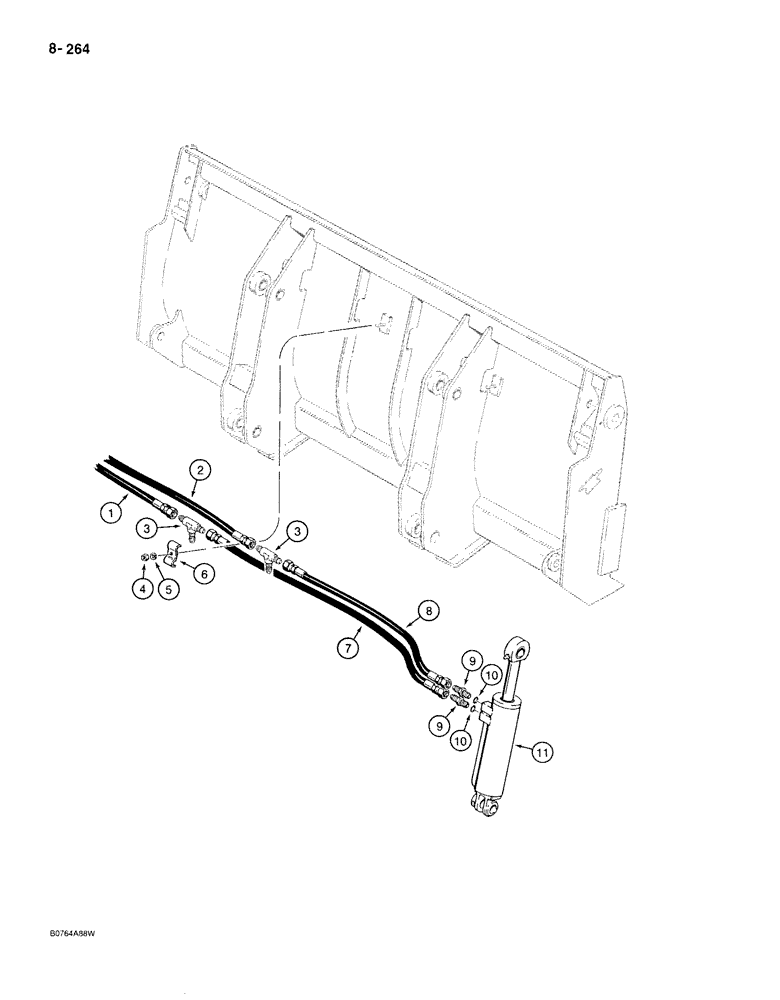 Схема запчастей Case 780C - (8-264) - LOADER CLAM CYLINDER HYDRAULIC CIRCUIT, D139626 1-3/4 CUBIC YARD BUCKET (08) - HYDRAULICS