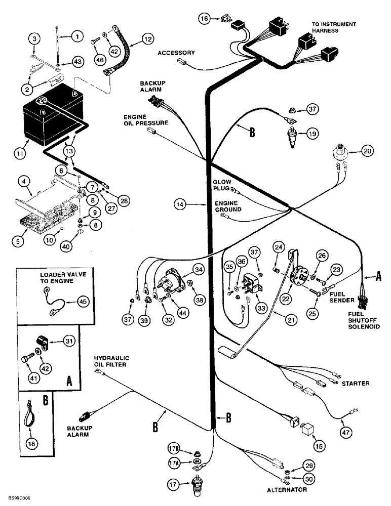 Схема запчастей Case 1838 - (4-10) - ENGINE HARNESS AND BATTERY (04) - ELECTRICAL SYSTEMS