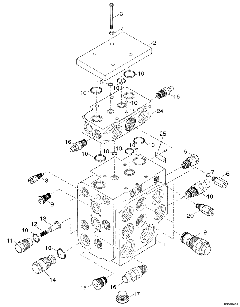 Схема запчастей Case 721E - (08-44) - VALVE ASSY - LOADER CONTROL, THREE SPOOL (Z-BAR) - IF USED (08) - HYDRAULICS