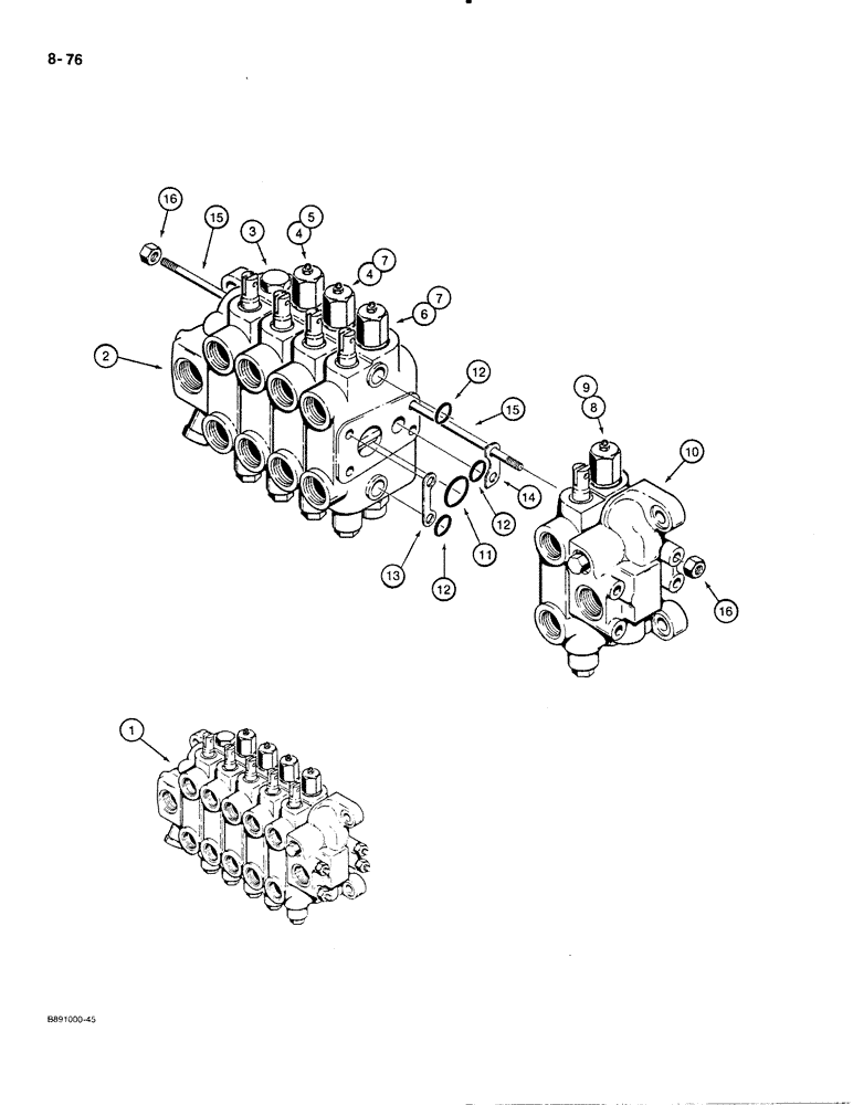 Схема запчастей Case 480E - (8-076) - BACKHOE CONTROL VALVES, MODELS WITH EXTENDABLE DIPPER, 480E MODELS ONLY (08) - HYDRAULICS