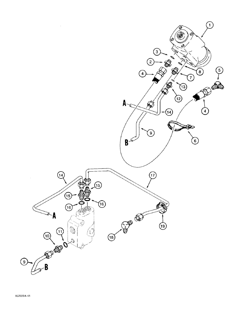 Схема запчастей Case 480F - (5-04) - STEERING HYDRAULIC CIRCUIT, STEERING CONTROL VALVE TO TANK (05) - STEERING