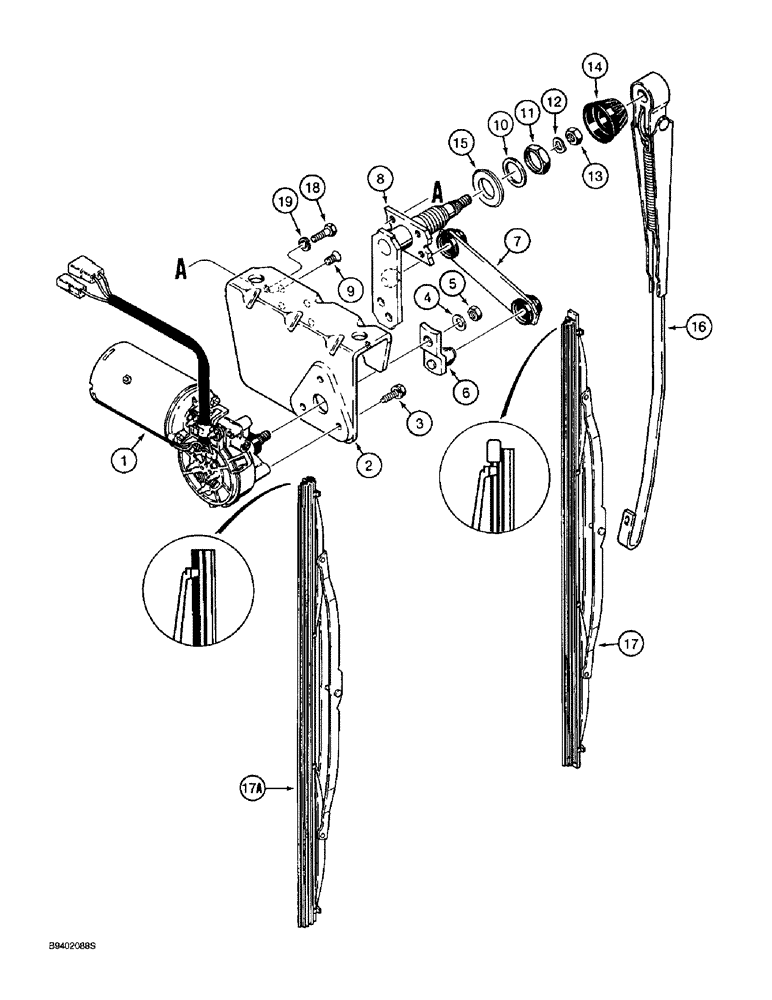 Схема запчастей Case 570LXT - (9-140) - CAB FRONT WINDSHIELD WIPER (09) - CHASSIS/ATTACHMENTS