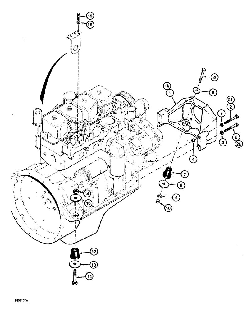 Схема запчастей Case 590 - (2-14) - ENGINE MOUNTING (02) - ENGINE