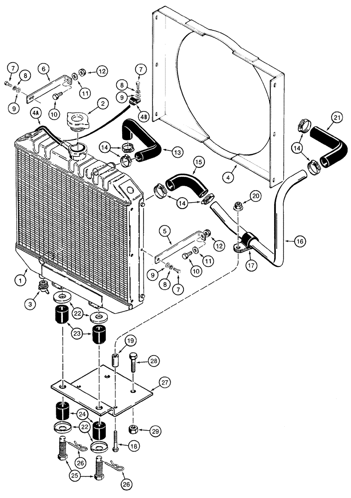 Схема запчастей Case 1825 - (2-04) - RADIATOR & MOUNTING PARTS, GASOLINE MODELS, BEFORE P.I.N. JAF0096438 (02) - ENGINE