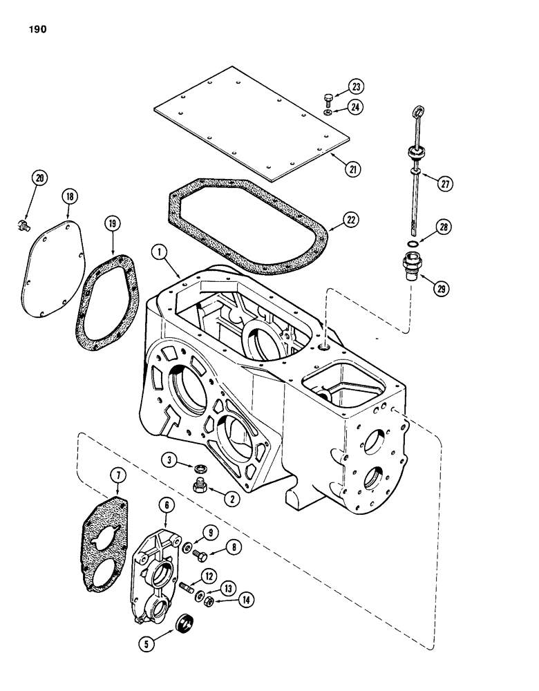 Схема запчастей Case 586D - (190) - TRANSAXLE TRANSMISSION HOUSING, TWO WHEEL DRIVE, TRANSMISSION SERIAL NO. 16270319 AND AFTER (21) - TRANSMISSION